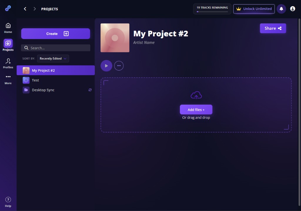 A project ready for you to add your recording files